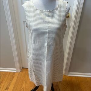 Eileen Fisher | Cream and Tan Flowy Striped Midi Dress, Sz S